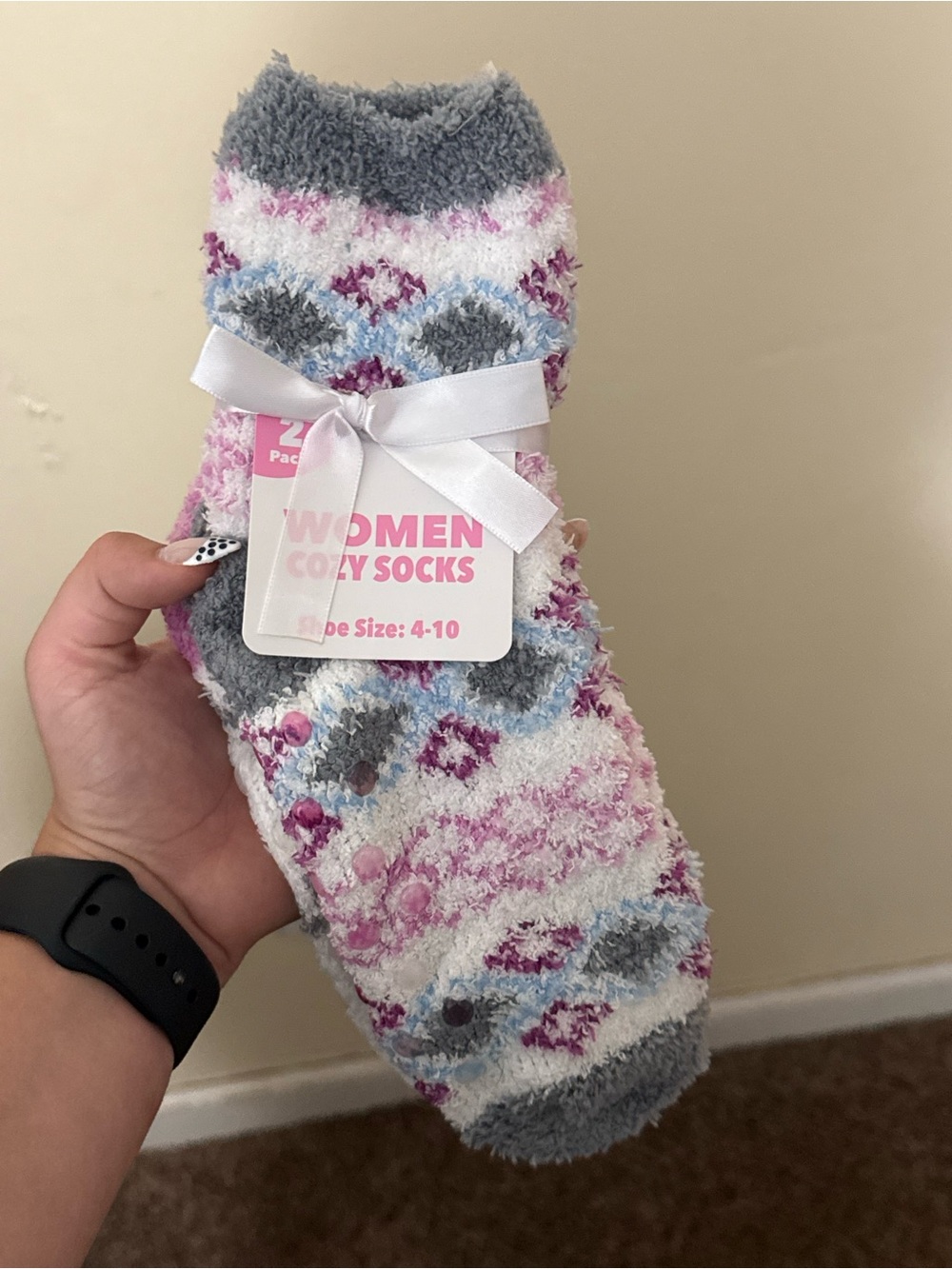 Women Cozy Fuzzy Socks - Pink, Gray, White